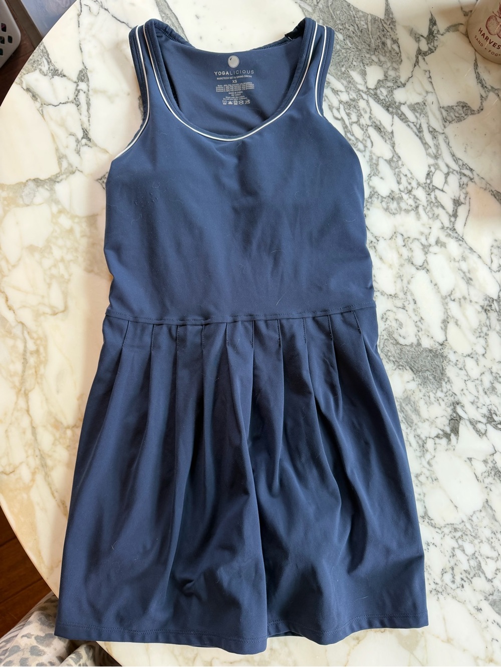Yogalicious Navy Blue ' Pleated Active Dress with White Trim